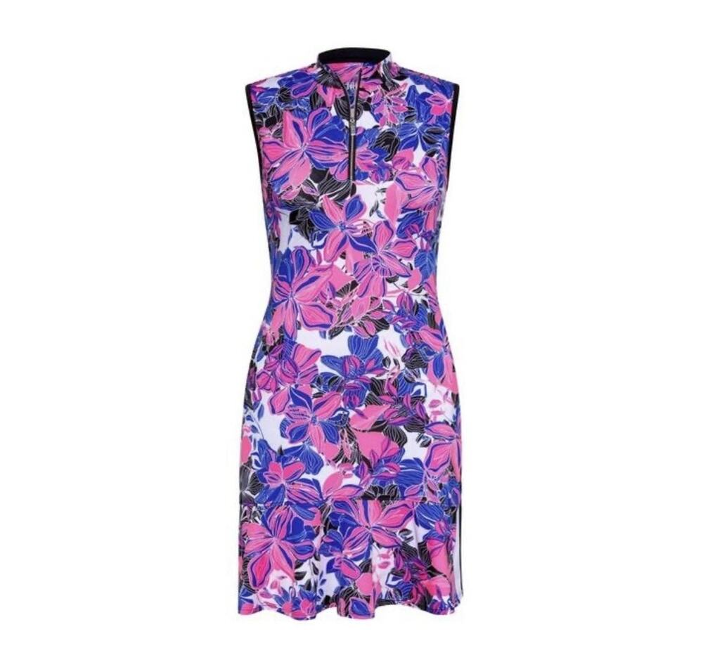 Tail Dress Womens Large Pink Floral Mock Neck Zip Front Shift Golf Sleeveless